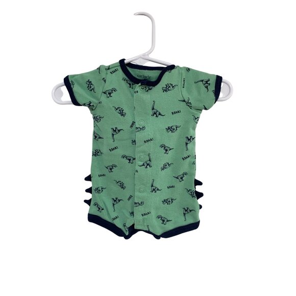 Carters Boys infant Baby Size Newborn Dinosaur Green Romper 1 piece Bodysuit sho - Picture 1 of 3